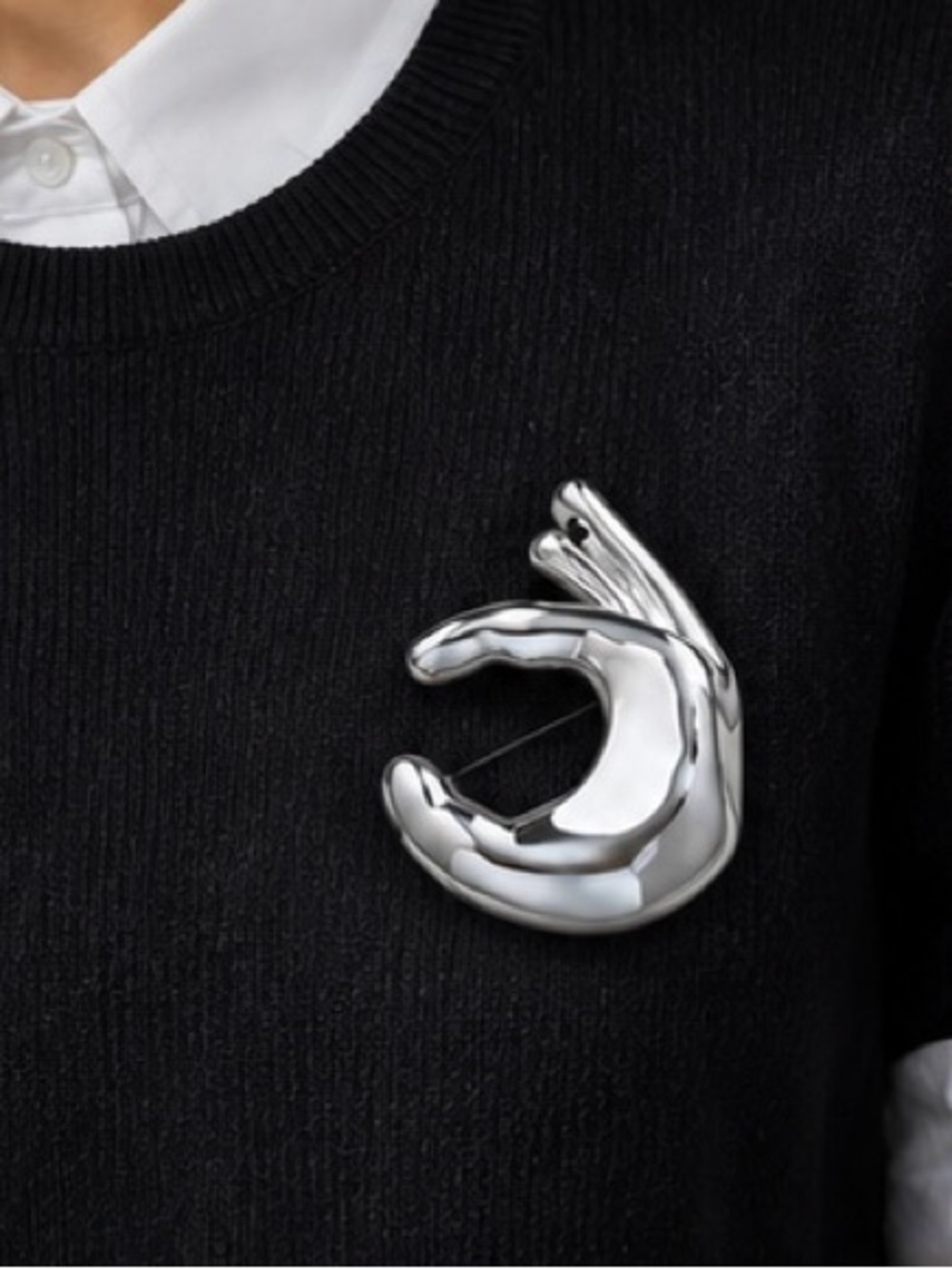 Sculptural Silver Hand Brooch Elegant Surrealist Couture Jewelry